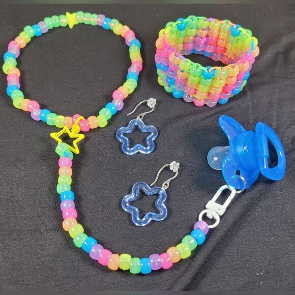 sour patch Kawaii Kandi Kid drop star Necklace Cuff Earrings Binky jewelry set - Picture 1 of 9